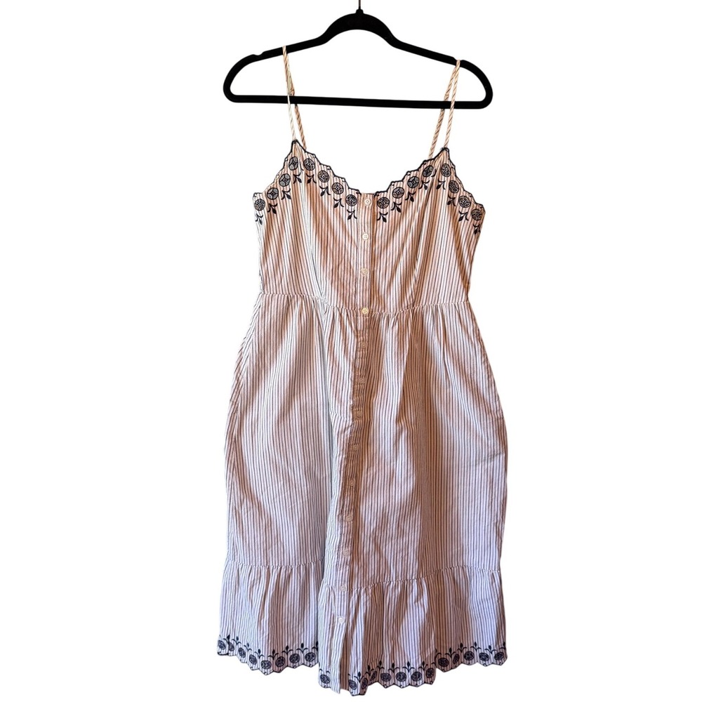 Madewell Jardin Embroidered Button Front Midi Dress Stripe Eyelet Blue White 4 - Picture 4 of 11